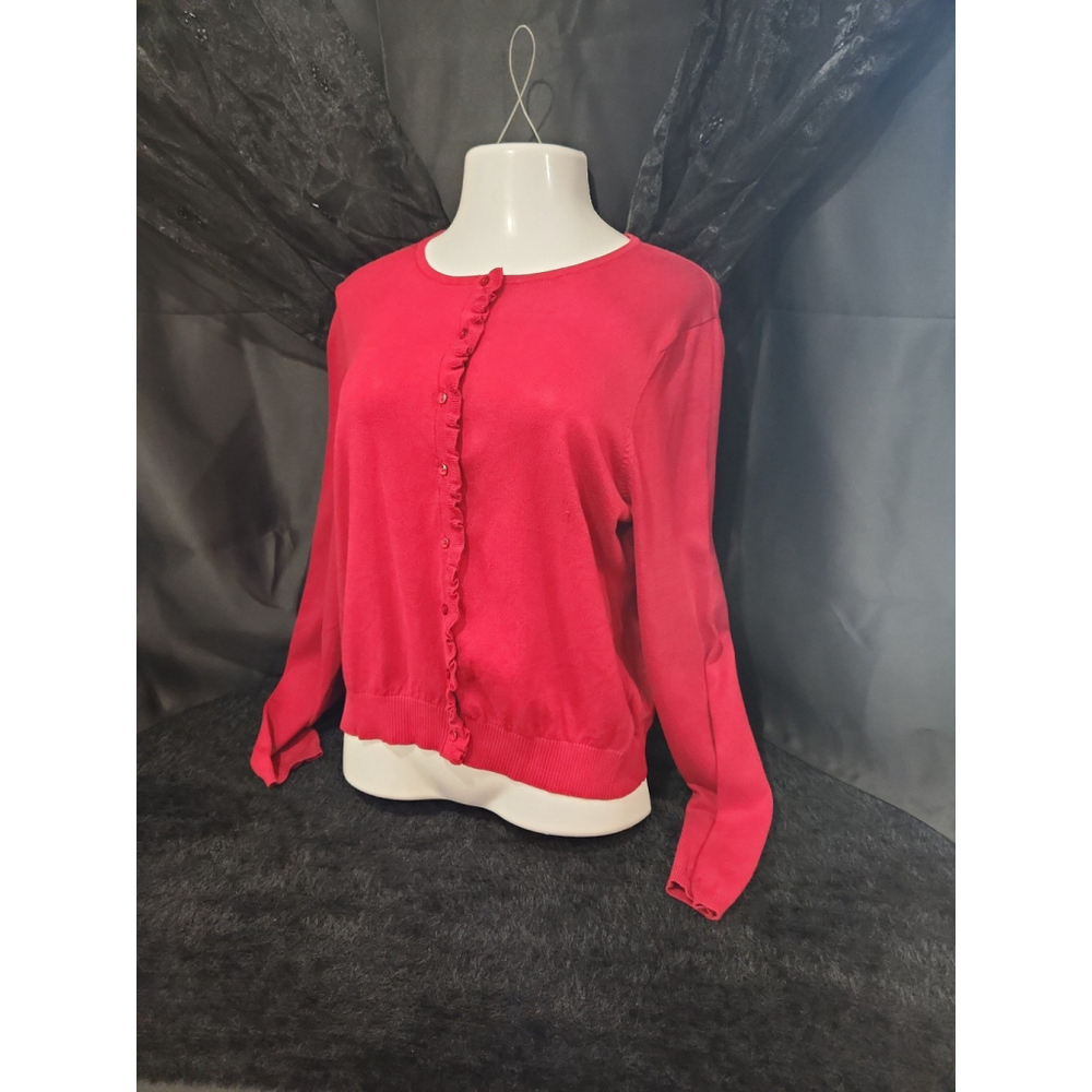 Ann Taylor LOFT Red Cotton Blend Button Up Cardigan Sweater Large - Picture 6 of 7